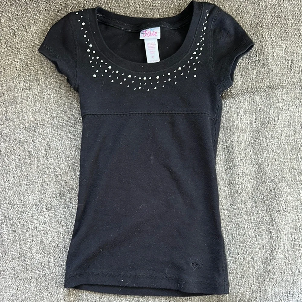 Justice Girls Bling Short Sleeve Black T-shirt Size 6